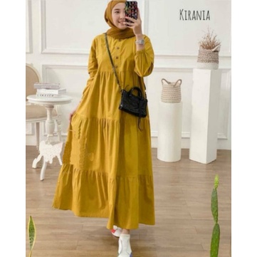 Ready Stock ✅ Dress Lebaran Kirania Gamis Rayon Polos Kancing Depan Midi Dress Muslim Kekinian Fashi