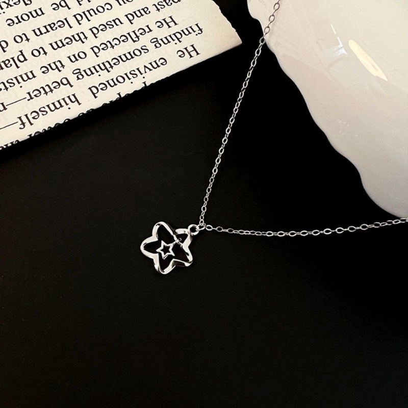 Siy Pentagram Liontin Kalung Bintang Kalung Perhiasan Hollow Out Star Choker Bahan Alloy Perhiasan Pesta Untuk Wanita Gadis