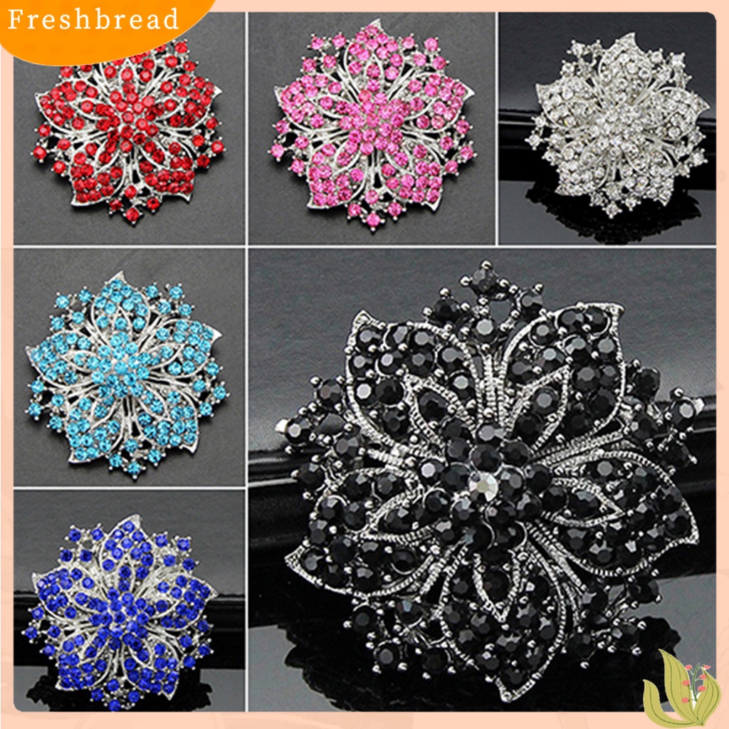 &lt; Freshbread &gt; Bros Pin Indah Anti Karat Lapis Perak Berlian Imitasi Bulat Blossom Bunga Breastpin Untuk Pacaran