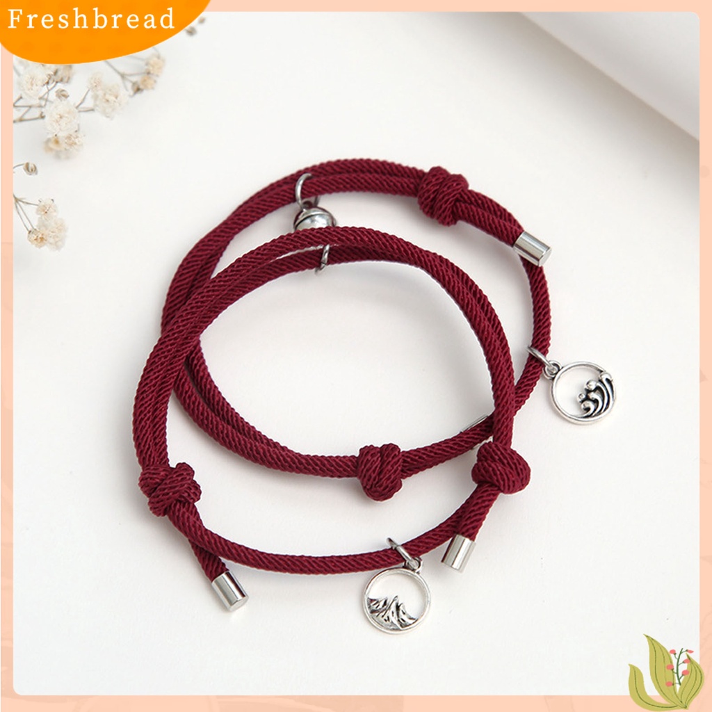 &lt; Freshbread &gt; 2Pcs Gelang Couple Liontin Bulat Adjustable Pria Wanita Geometri Tahan Lama Cord Bracelets Untuk Hari Kasih Sayang