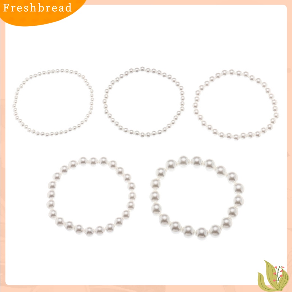 &lt; Freshbread &gt; 5Pcs Wanita Gelang Peregangan Multilayer Perhiasan Plastik Faux Pearl Beads Bracelet Pernikahan