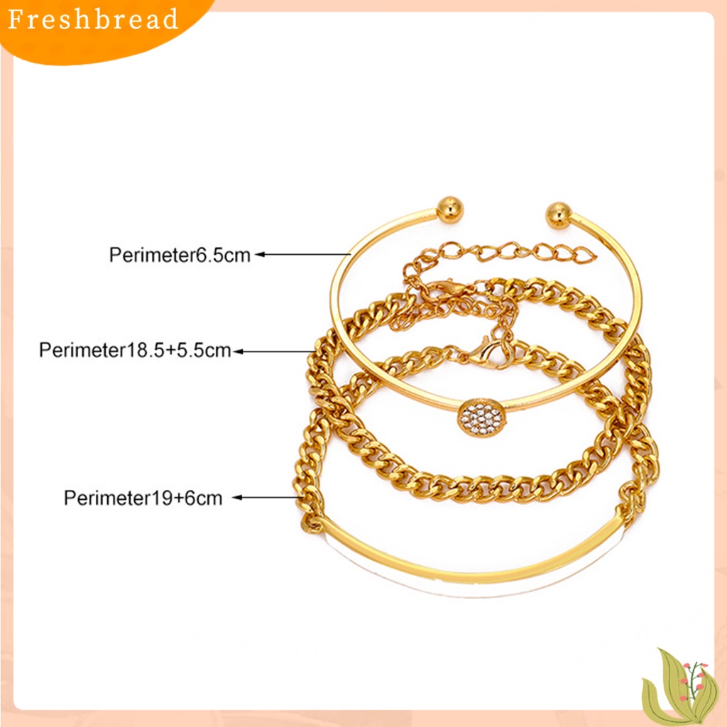 &lt; Freshbread &gt; 3Pcs/Set Cubic Zirconia Bukaan Wanita Gelang Alloy Shiny Adjustable Simple Bangles Perhiasan Aksesoris