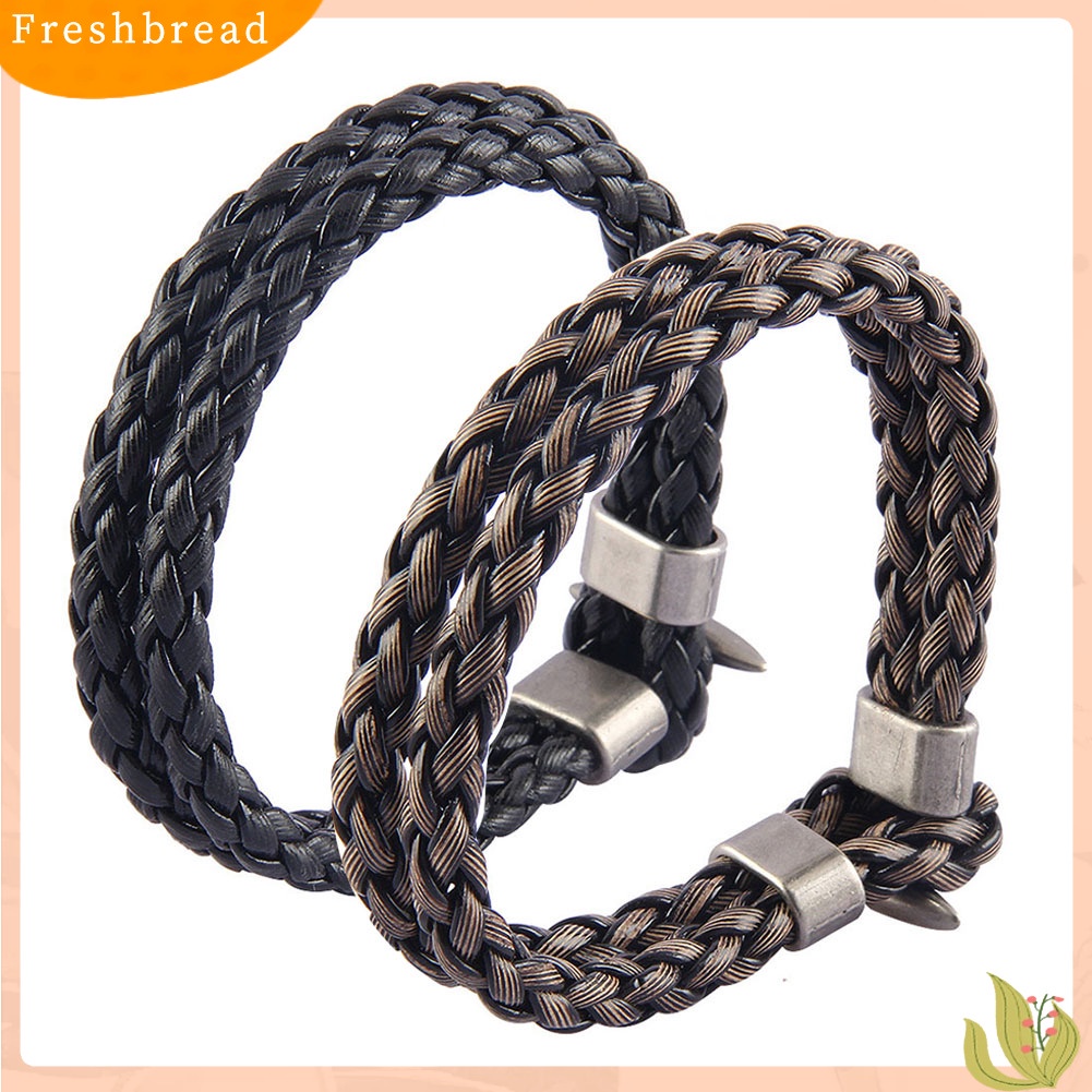 &lt; Freshbread &gt; Pria Kulit Imitasi Dikepang Multilayer Gelang Bangle Handmade Pergelangan Tangan Perhiasan Hadiah