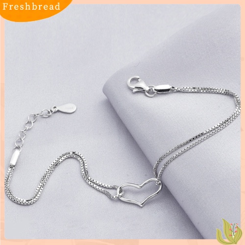 &lt; Freshbread &gt; Fashion Wanita Cinta Hati Liontin Berlapis Perak Double-Layer Chains Bracelet