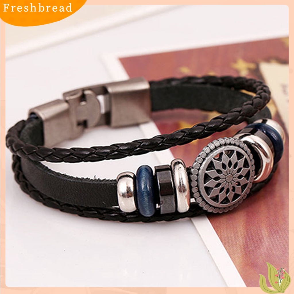 &lt; Freshbread &gt; Gelang Kepang Bunga Hollow Kulit Imitasi Multilayer Unisex Untuk Club Pesta