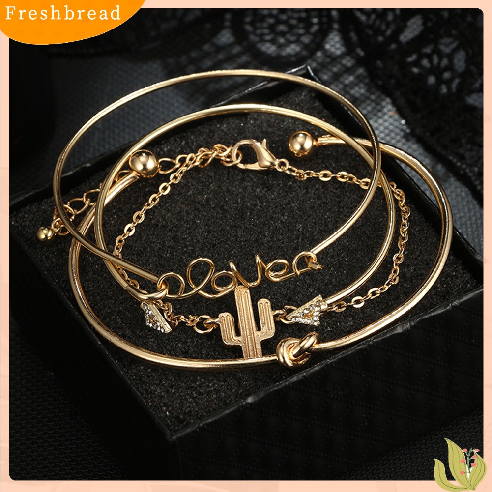 &lt; Freshbread &gt; 4Pcs/Set Vintage Simpul Kaktus Pergelangan Tangan Bangle Wanita Gelang Pesona Perhiasan Decor