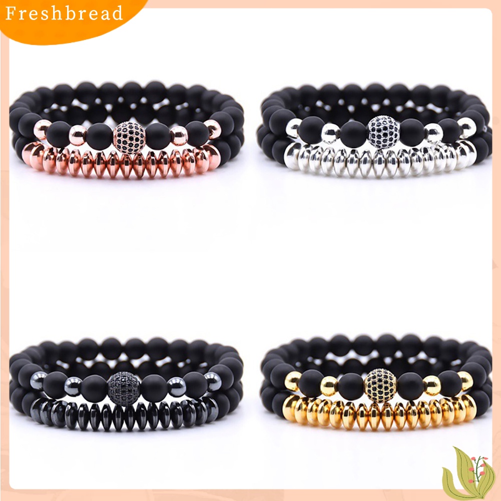 &lt; Freshbread &gt; 2Pcs Unisex Batu Alam Lava Rock Manik-Manik Gelang Handmade Perhiasan Pasangan