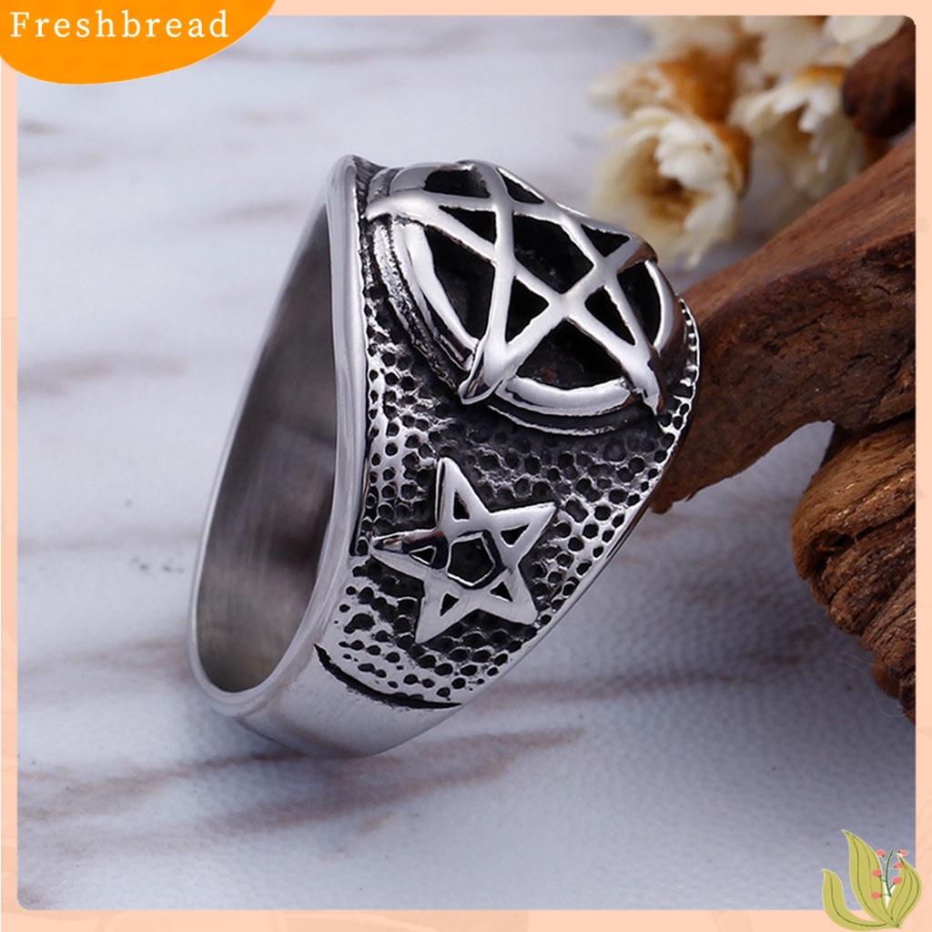 &lt; Freshbread &gt; Pria Baja Titanium Berujung Lima Bintang Telunjuk Jari Geometris Cincin Perhiasan Hadiah