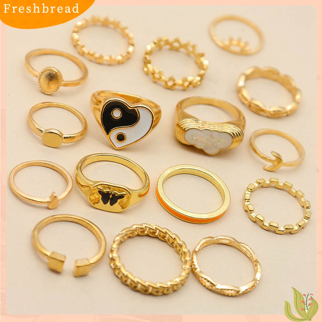 &lt; Freshbread &gt; 16 Pcs Knuckle Rings Yin Yang Multi Bentuk Wanita Indah Stackable Finger Rings Perhiasan Hadiah