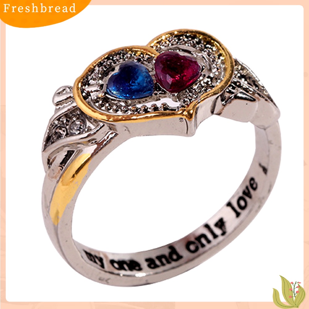 &lt; Freshbread &gt; Wanita Berlian Imitasi Cinta Hati Paduan Fashion Cincin Perhiasan Hadiah Untuk Hari Kasih Sayang