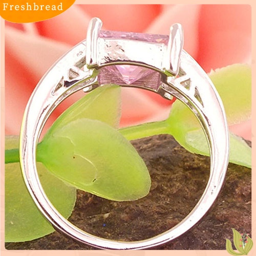 &lt; Freshbread &gt; Cincin Wanita Perak Lapis Pink Kotak Cubic Zirconia CZ Shiny Finger Ring Us7 8 9