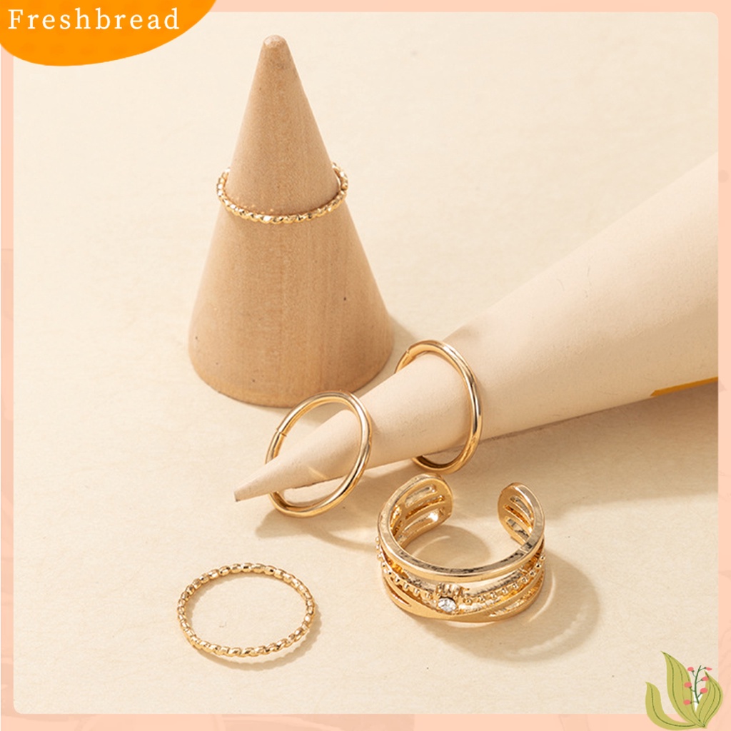 &lt; Freshbread &gt; 5Pcs/Set Cincin Ringan All-matched Warna Emas Shiny Joint Ring Untuk Pernikahan