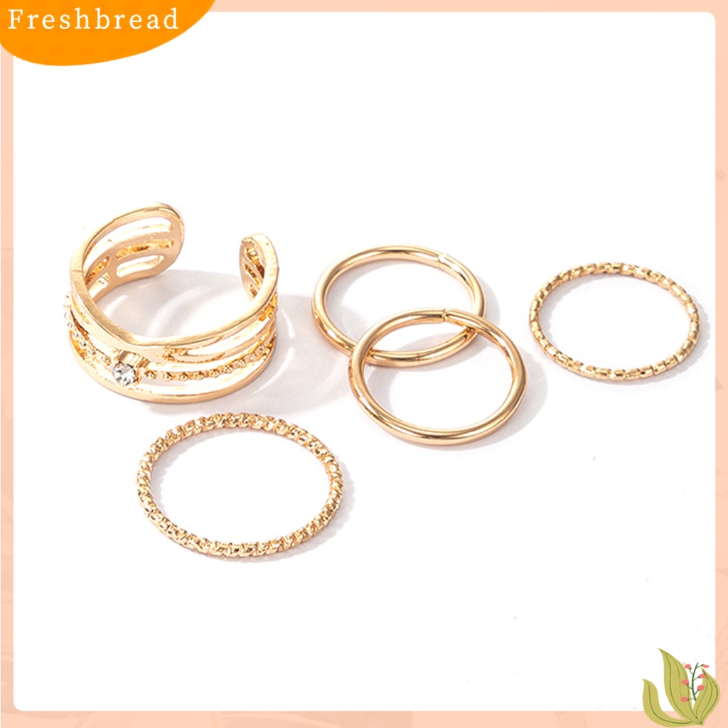 &lt; Freshbread &gt; 5Pcs/Set Cincin Ringan All-matched Warna Emas Shiny Joint Ring Untuk Pernikahan