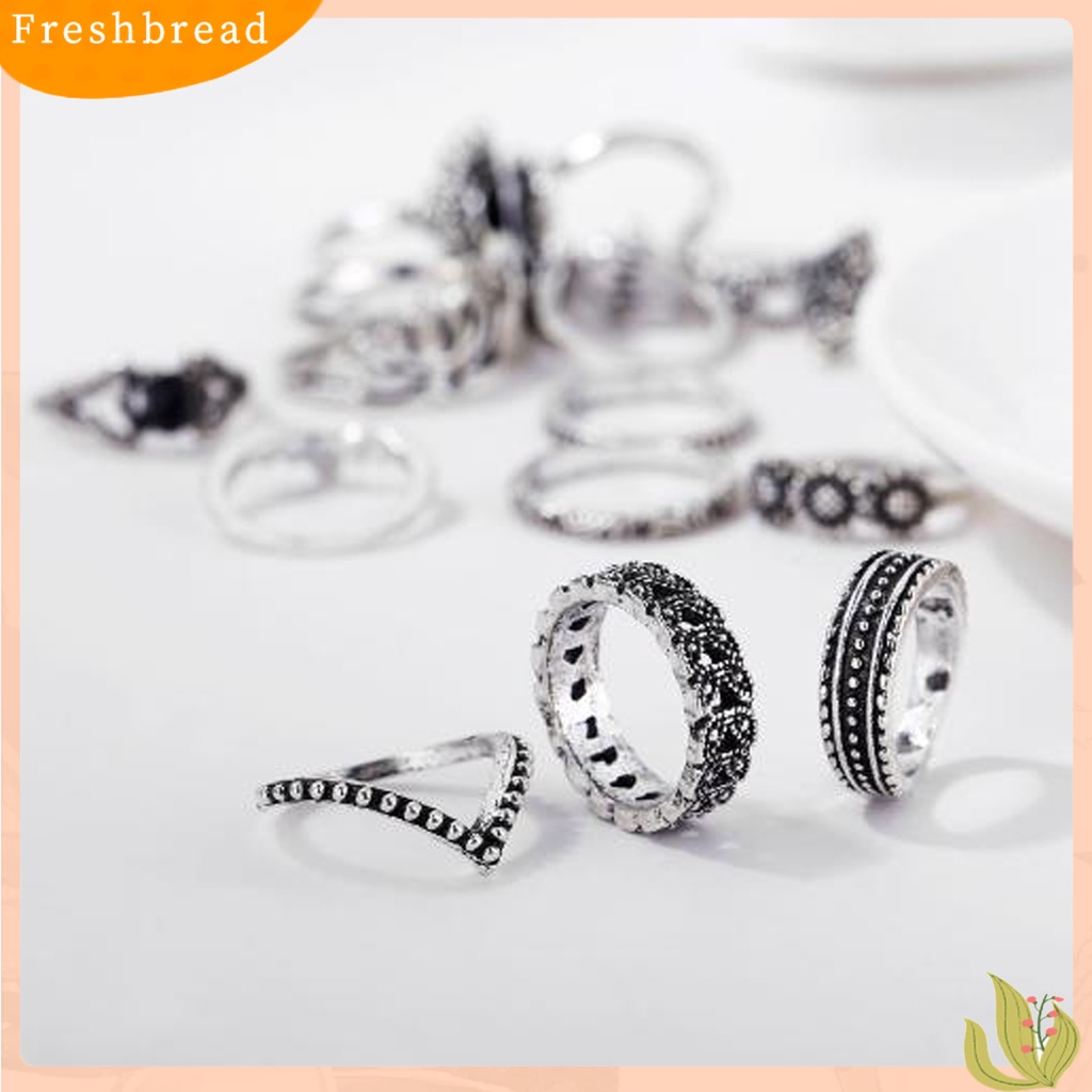 &lt; Freshbread &gt; 15Pcs/Set Wanita Berongga Lotus Bunga Matahari Geometris Faux Permata Susun Jari Cincin