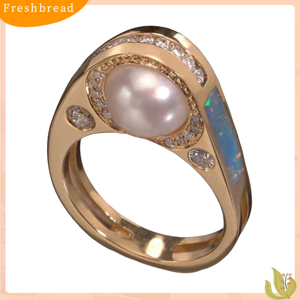 &lt; Freshbread &gt; Cincin Wanita Emas Elegan Artistik Faux Pearl Finger Ring Perhiasan Aksesoris