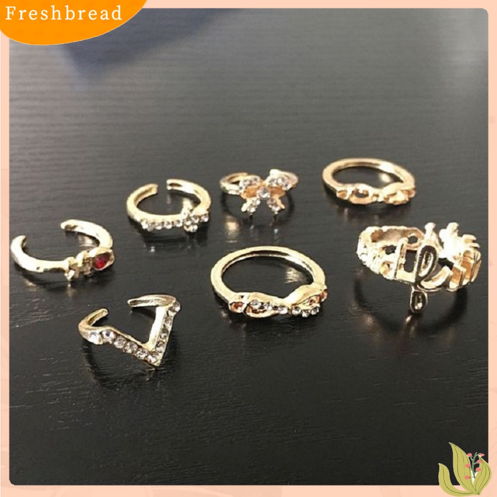 &lt; Freshbread &gt; 7Pcs Cincin Open Ring Stackable Alloy Bentuk Kupu-Kupu Cincin Midi Untuk Pesta