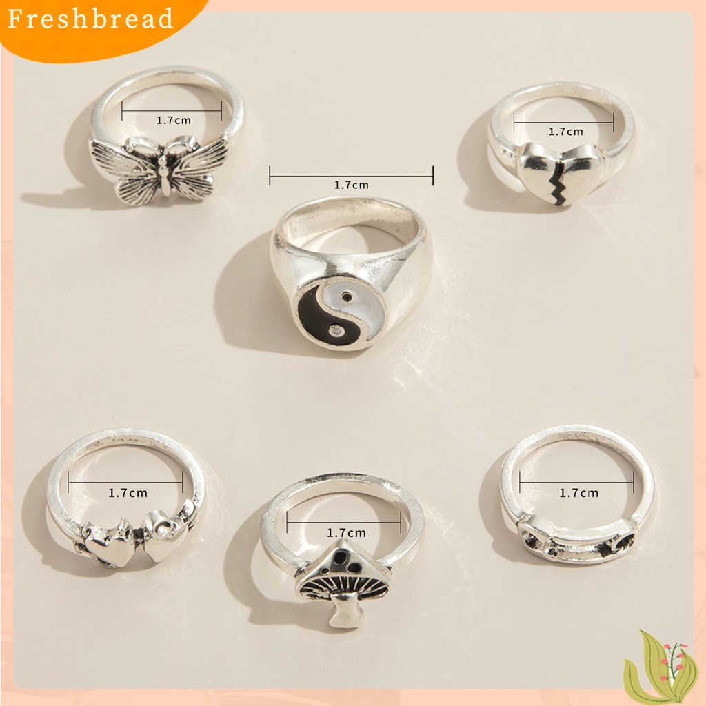 &lt; Freshbread &gt; 6Pcs/Set Cincin Fashion Retro Stackable Alloy Butterfly Design Finger Ring Aksesoris Perhiasan