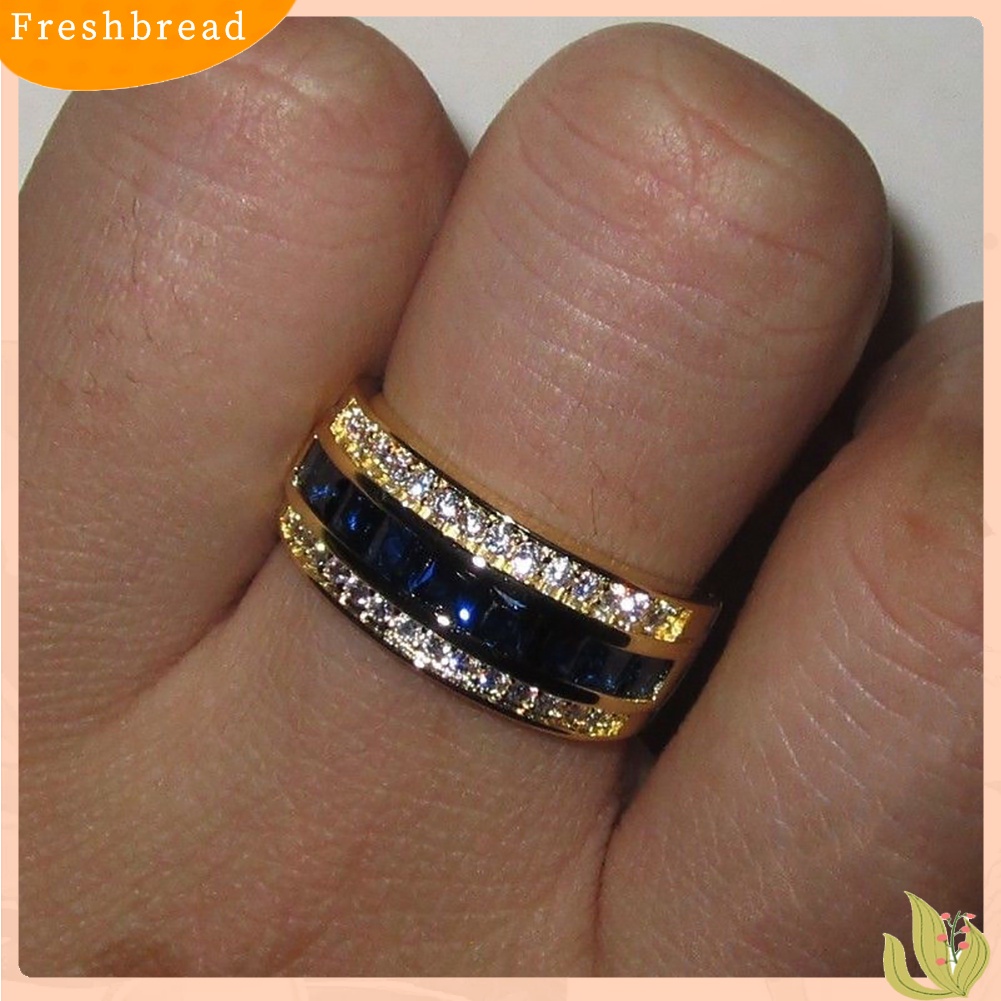 < Freshbread > Fashion Unisex Berlian Imitasi Mengkilap Bertatahkan Perhiasan Cincin Jari Pertunangan Pengantin
