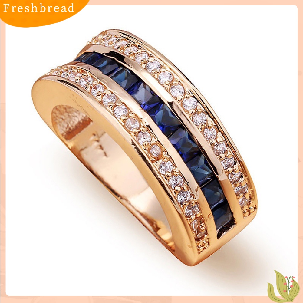 < Freshbread > Fashion Unisex Berlian Imitasi Mengkilap Bertatahkan Perhiasan Cincin Jari Pertunangan Pengantin