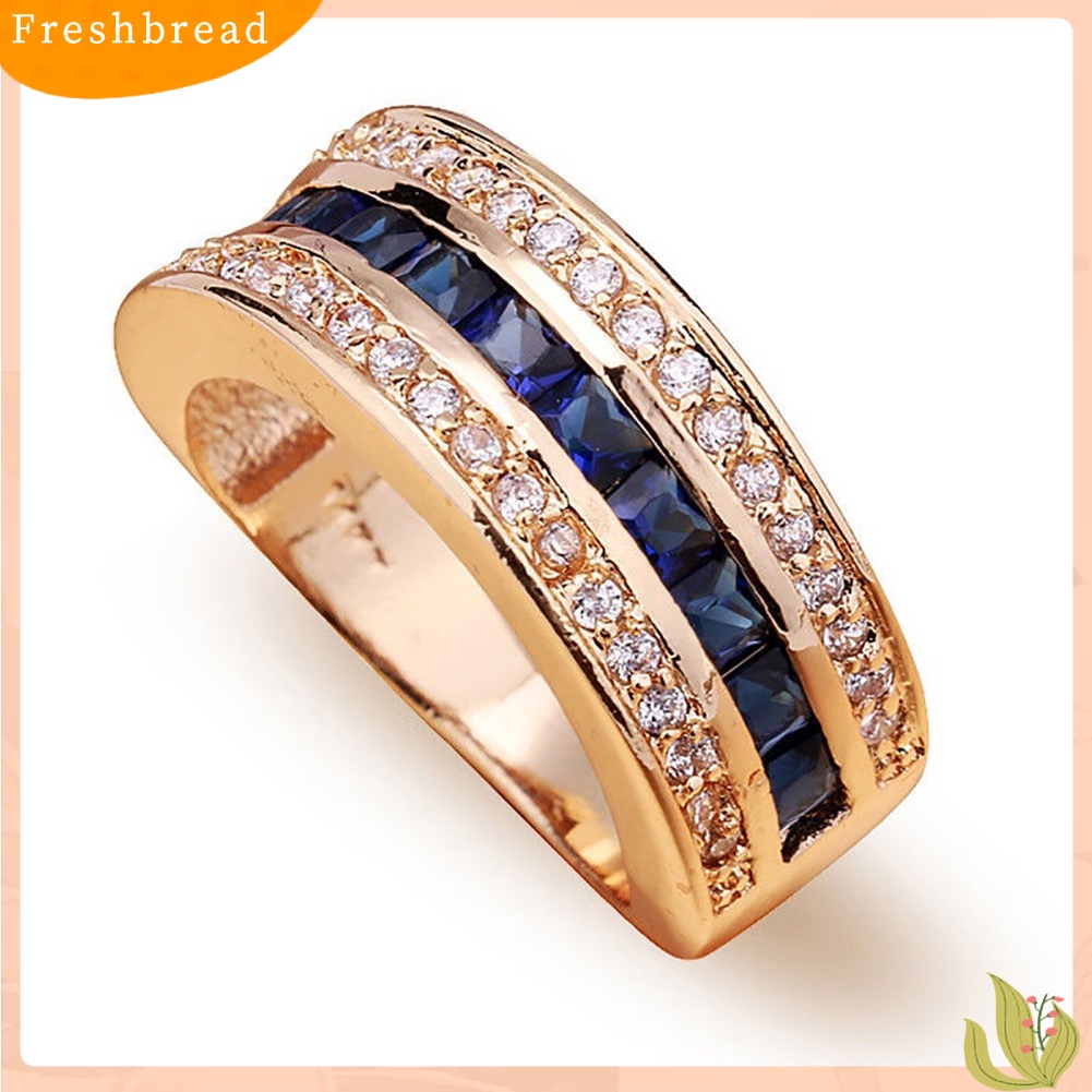 &lt; Freshbread &gt; Fashion Unisex Berlian Imitasi Mengkilap Bertatahkan Perhiasan Cincin Jari Pertunangan Pengantin