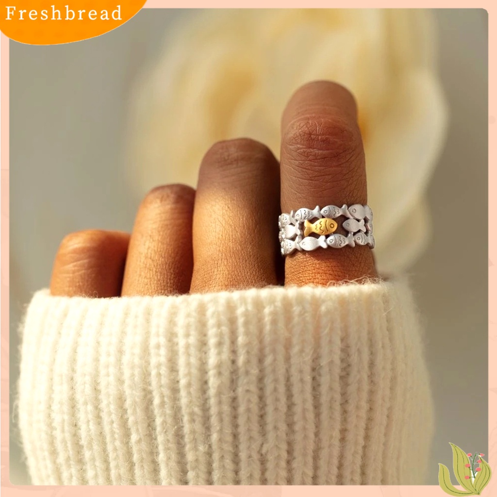 &lt; Freshbread &gt; Ring Adjustable Charming Open Cuff Cincin Ikan Kecil Bergaya Untuk Wanita