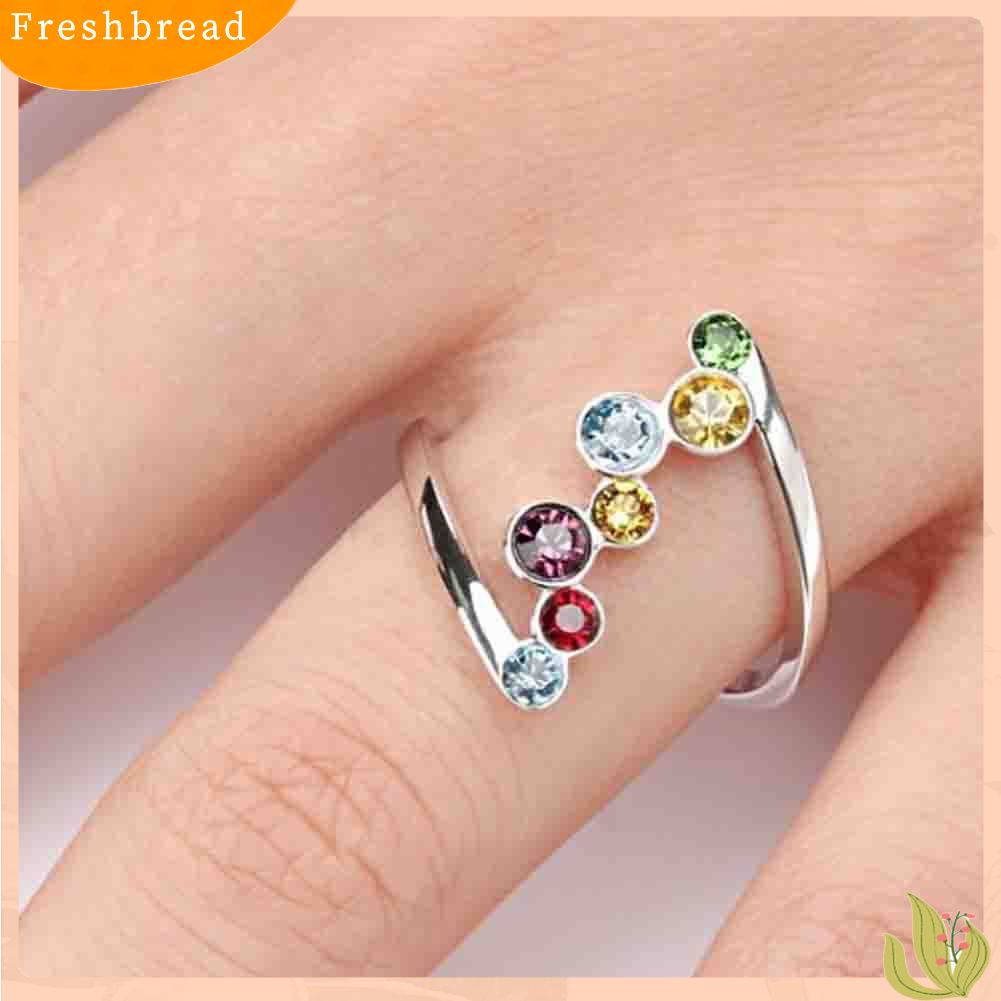 &lt; Freshbread &gt; Fashion Wanita Mengkilap Multicolor Berlian Imitasi Bertatahkan Jari Cincin Pesta Perhiasan Hadiah