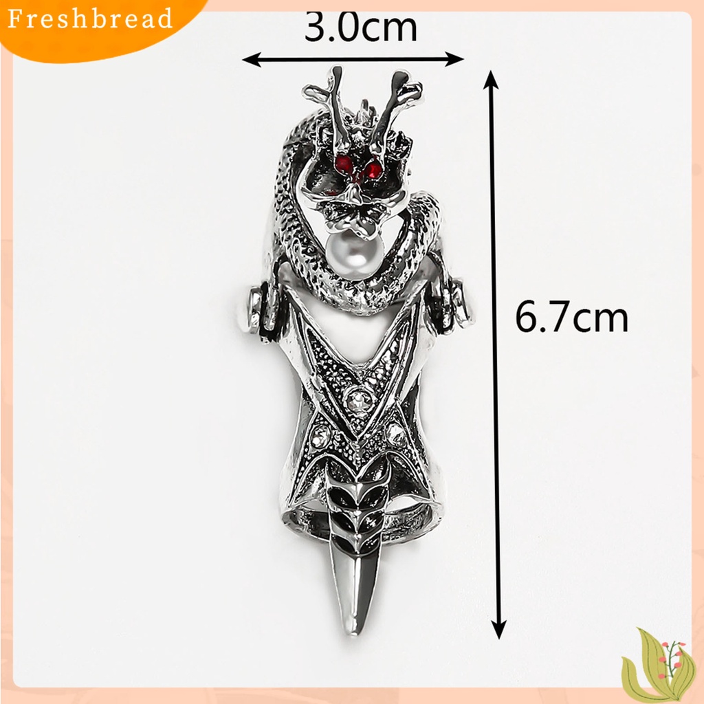 &lt; Freshbread &gt; Cincin Unisex Ujung Jari Panjang Gaya Batu Mutiara Imitasi Bentuk Naga Claw Ring Aksesoris Cosplay