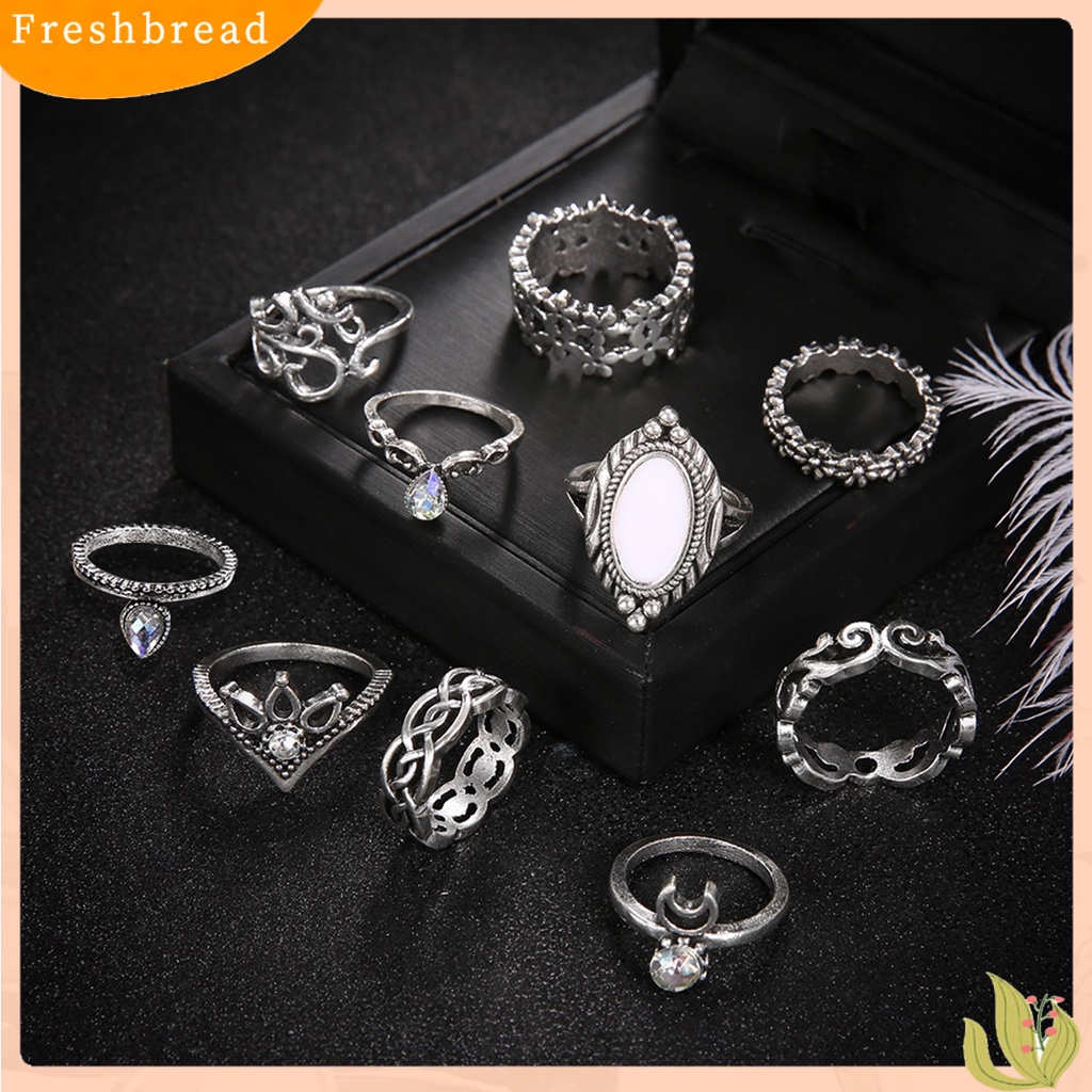 < Freshbread > 10 Pcs Wanita Buku Jari Cincin Bulan Berongga Keluar Bohemian Stackable Rings Perhiasan Aksesoris