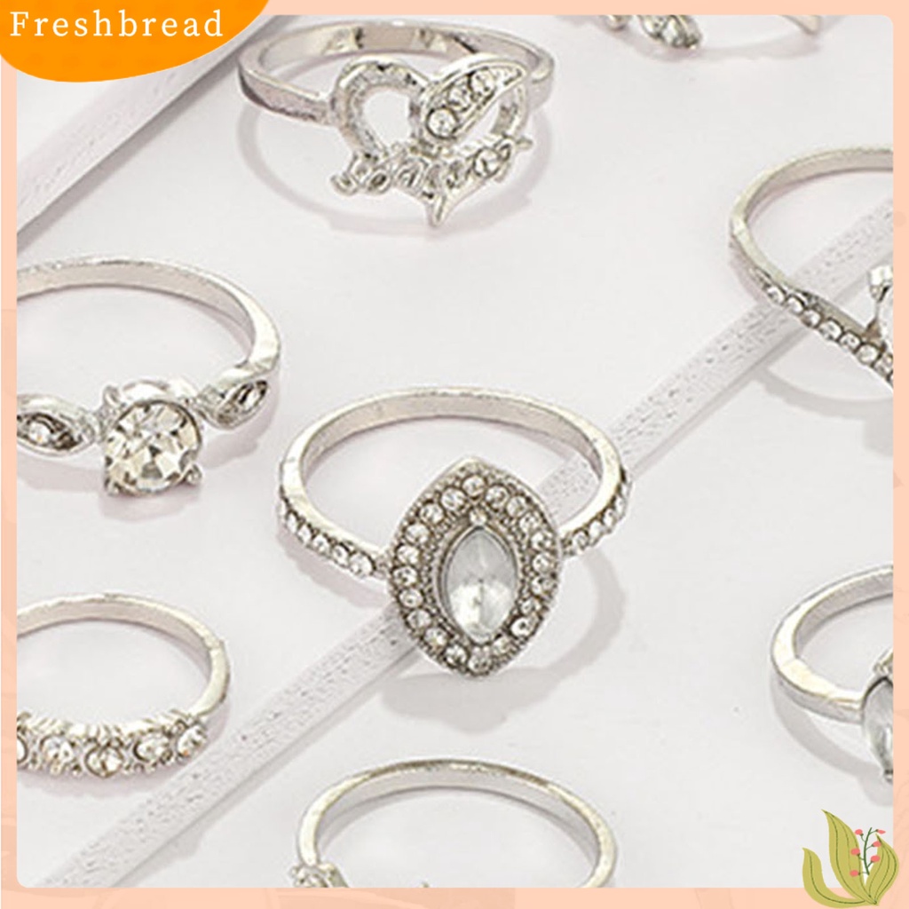 &lt; Freshbread &gt; 15Pcs/Set Cincin Fashion Kerajinan Tangan Geometris Hati Kristal Imitasi Perhiasan Ring Untuk Pesta