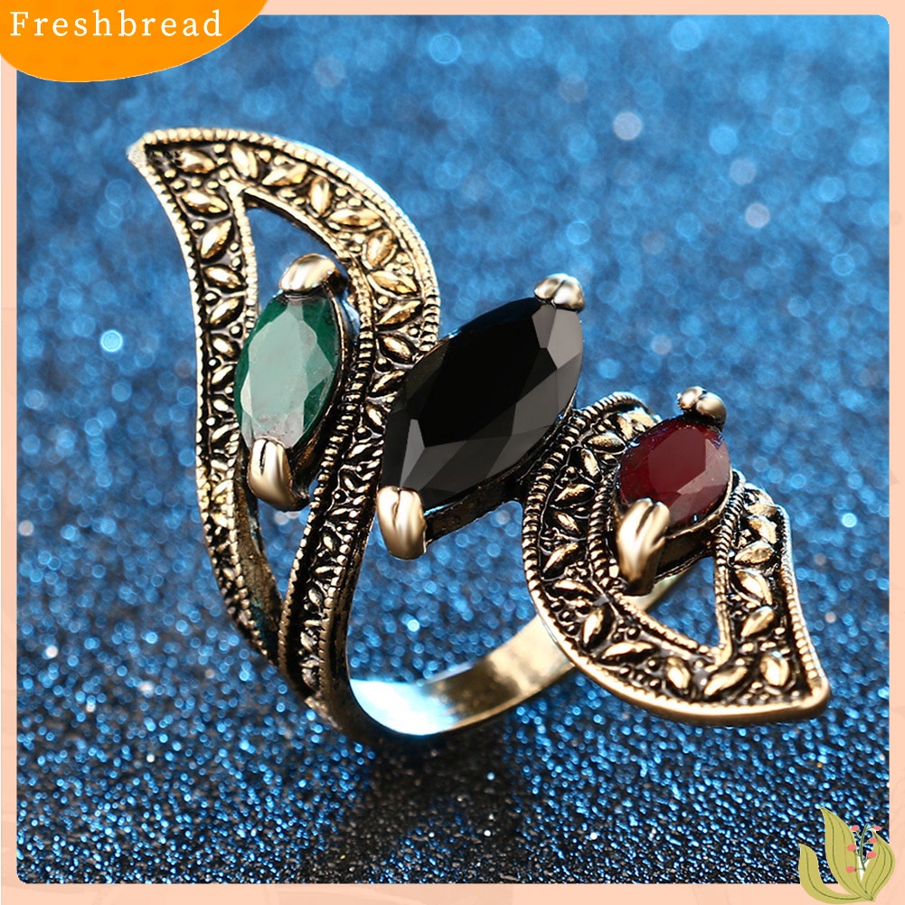 &lt; Freshbread &gt; Wanita Gaya Turki Vintage Warna-Warni Resin Ukiran Hollow Knuckle Midi Ring