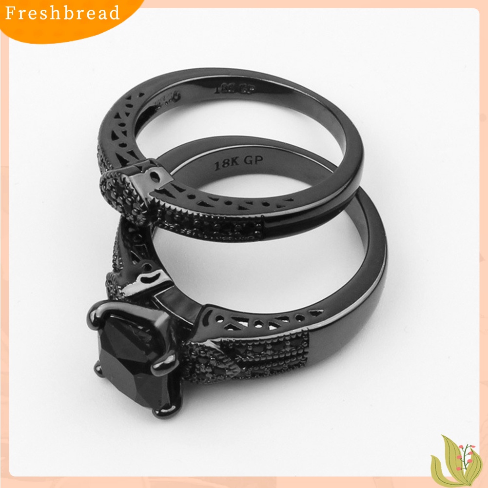 < Freshbread > 2Pcs/Set Wanita Pria Mewah Hitam Cubic Zircon Hias Jari Cincin Perhiasan Hadiah