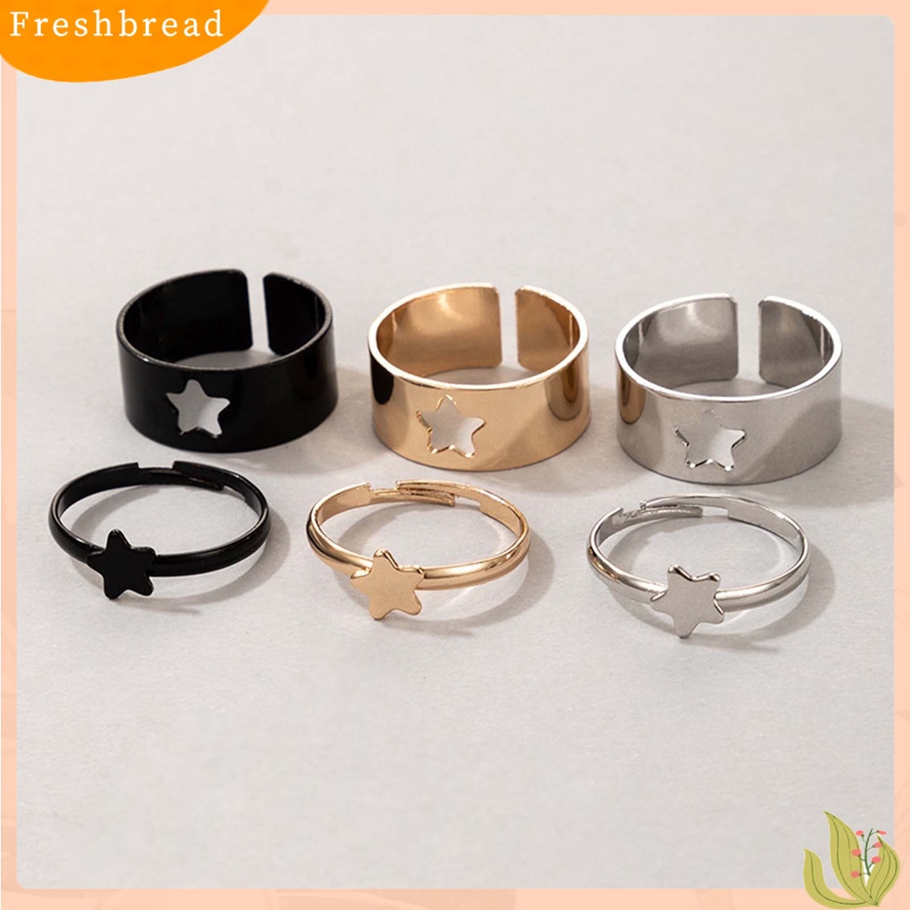 &lt; Freshbread &gt; 2Pcs/Set Cincin Pasangan Adjustable Perhiasan Bentuk Hati/Bulan/Bintang/Lumba- Lumba Kreatif Indah Terbuka Cincin Untuk Hadiah