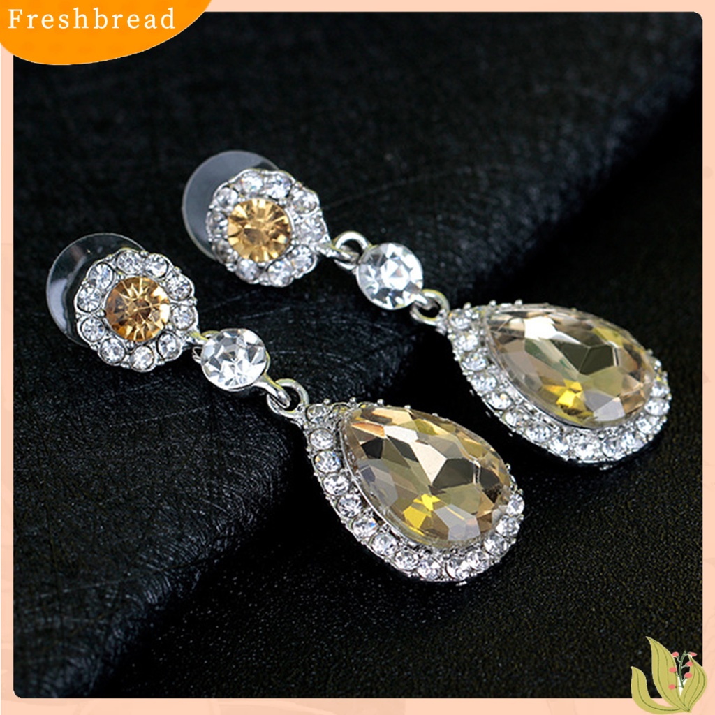 &lt; Freshbread &gt; 1pasang Anting Lady Hias Berlian Imitasi Berkilau Bentuk Tetesan Air Anting Drop Elegan Untuk Hadiah