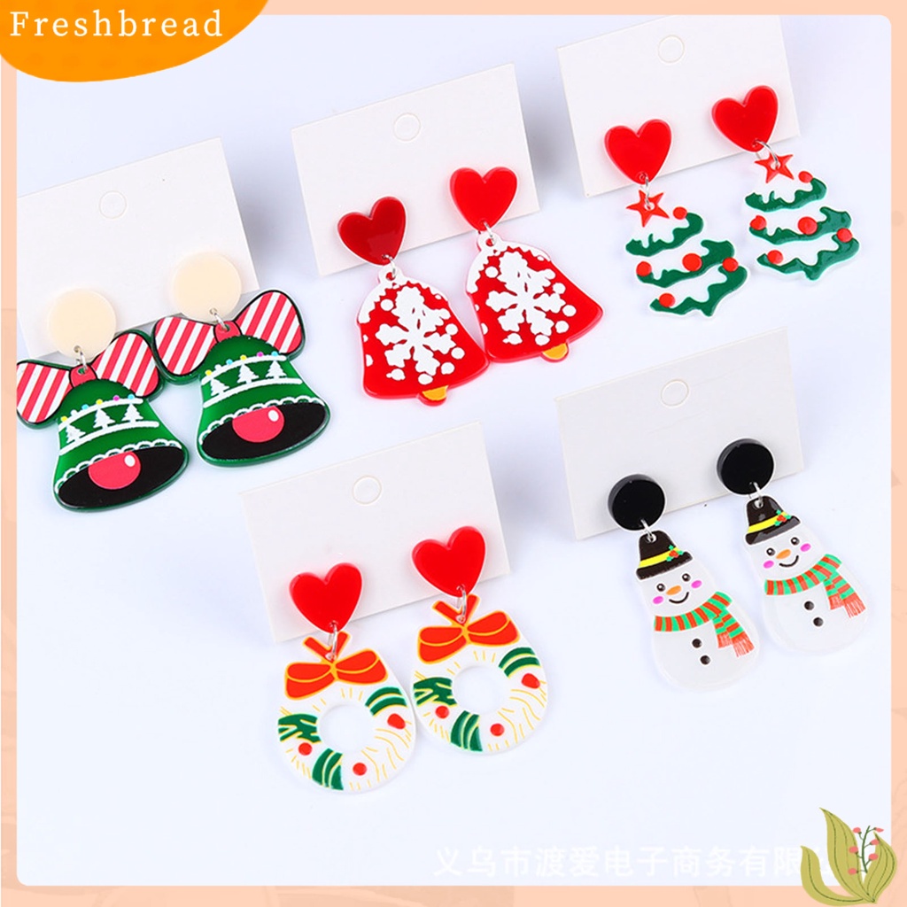 &lt; Freshbread &gt; 1pasang Anting Menjuntai Lonceng Natal Berdandan Wanita Warna Kontras Anting Menjuntai Kartun Untuk Xmas