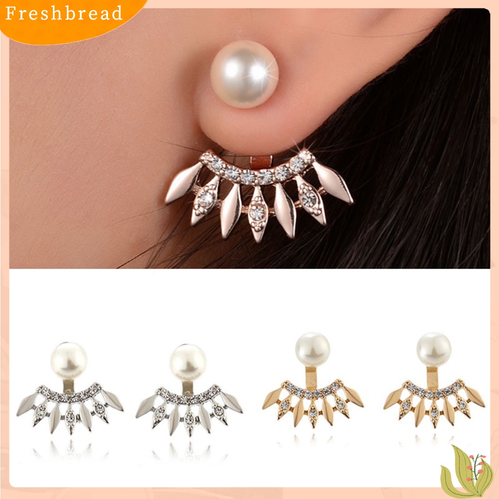 &lt; Freshbread &gt; Wanita Anting Perhiasan Pesta Mutiara Imitasi Berlian Imitasi Manis Telinga Jaket Studs Hadiah