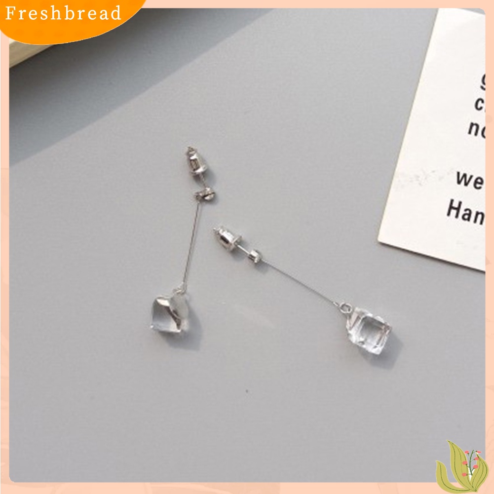 &lt; Freshbread &gt; Wanita Transparan Kubikal Berlian Imitasi Bar Menjuntai Ear Stud Earrings Perhiasan Hadiah