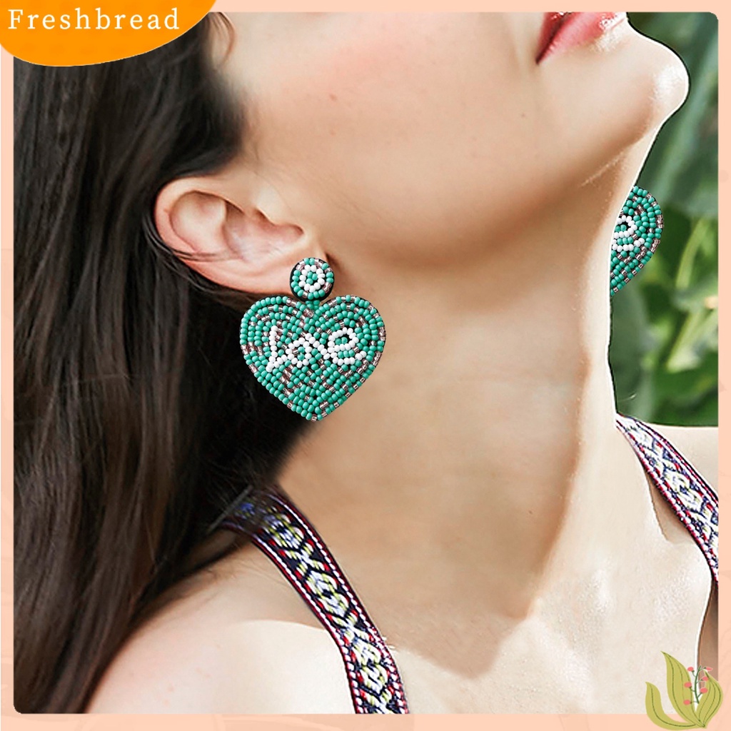 &lt; Freshbread &gt; 1pasang Wanita Drop Earrings Indah Berlebihan Warna Kontras Manual Braided Heart Hanging Earrings Hadiah