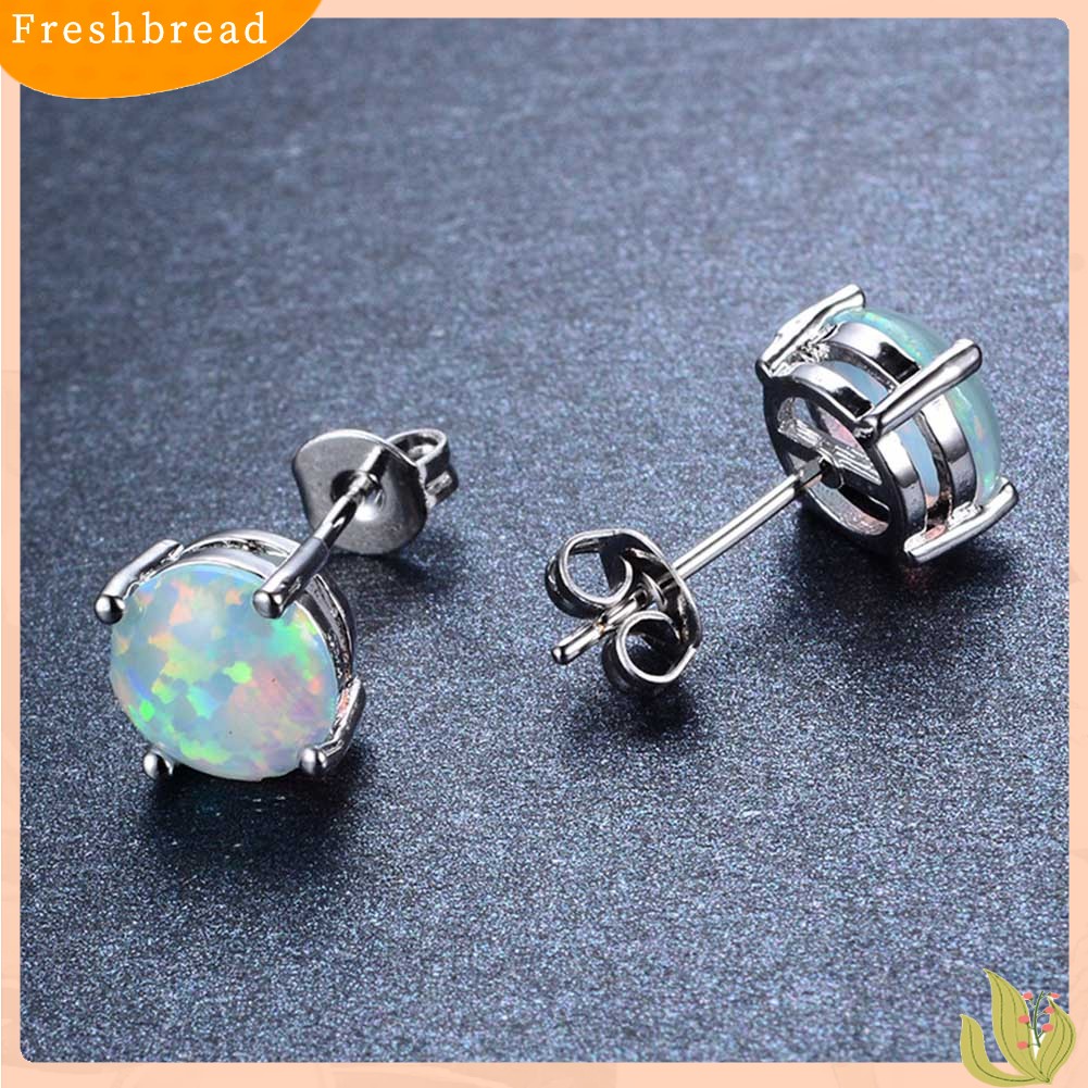 < Freshbread > Fashion Wanita Empat Cakar Bulat Imitasi Opal Hias Telinga Stud Anting Perhiasan Hadiah