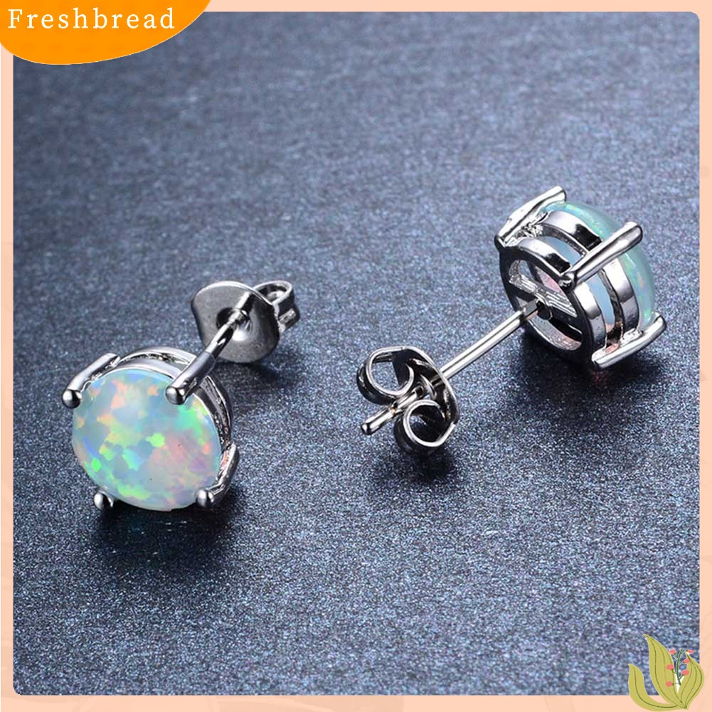 &lt; Freshbread &gt; Fashion Wanita Empat Cakar Bulat Imitasi Opal Hias Telinga Stud Anting Perhiasan Hadiah