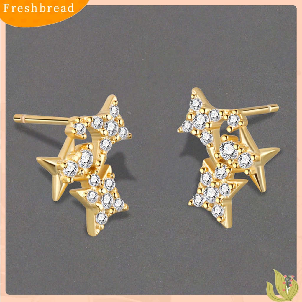 &lt; Freshbread &gt; Wanita Anting Bentuk Bintang Cahaya Mewah Berlian Imitasi Mengkilap Lady Earrings Hadiah Ulang Tahun