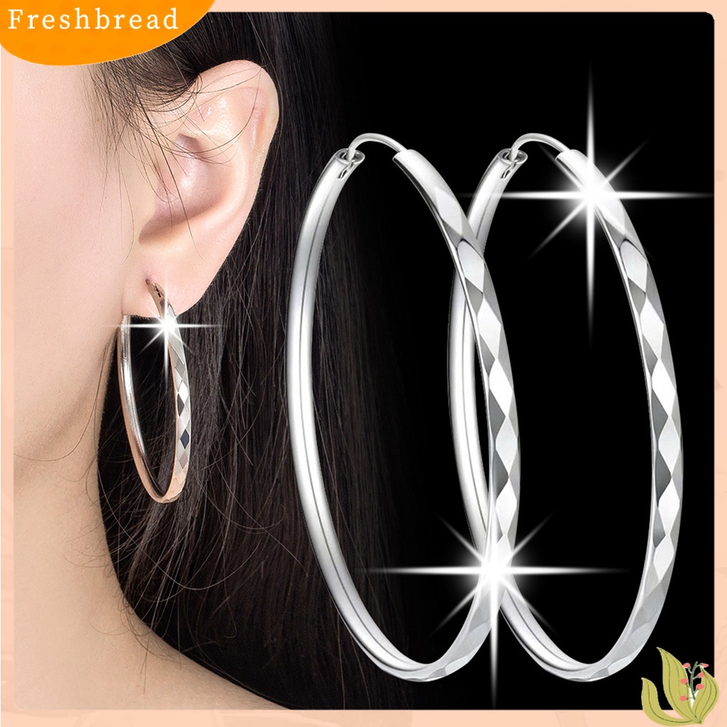 &lt; Freshbread &gt; 1pasang Anting Hoop Shiny Rhombus Texture Wanita Besar Hiphop Bulat Menjuntai Earring Perhiasan Hadiah Untuk Pacaran