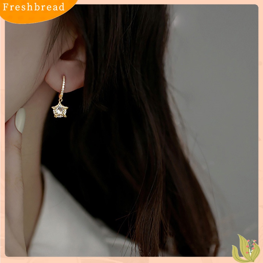 &lt; Freshbread &gt; 1pasang Drop Earrings Elegan Temperamen Retro Bling Berlian Imitasi Bintang Liontin Wanita Earrings Perhiasan Aksesoris