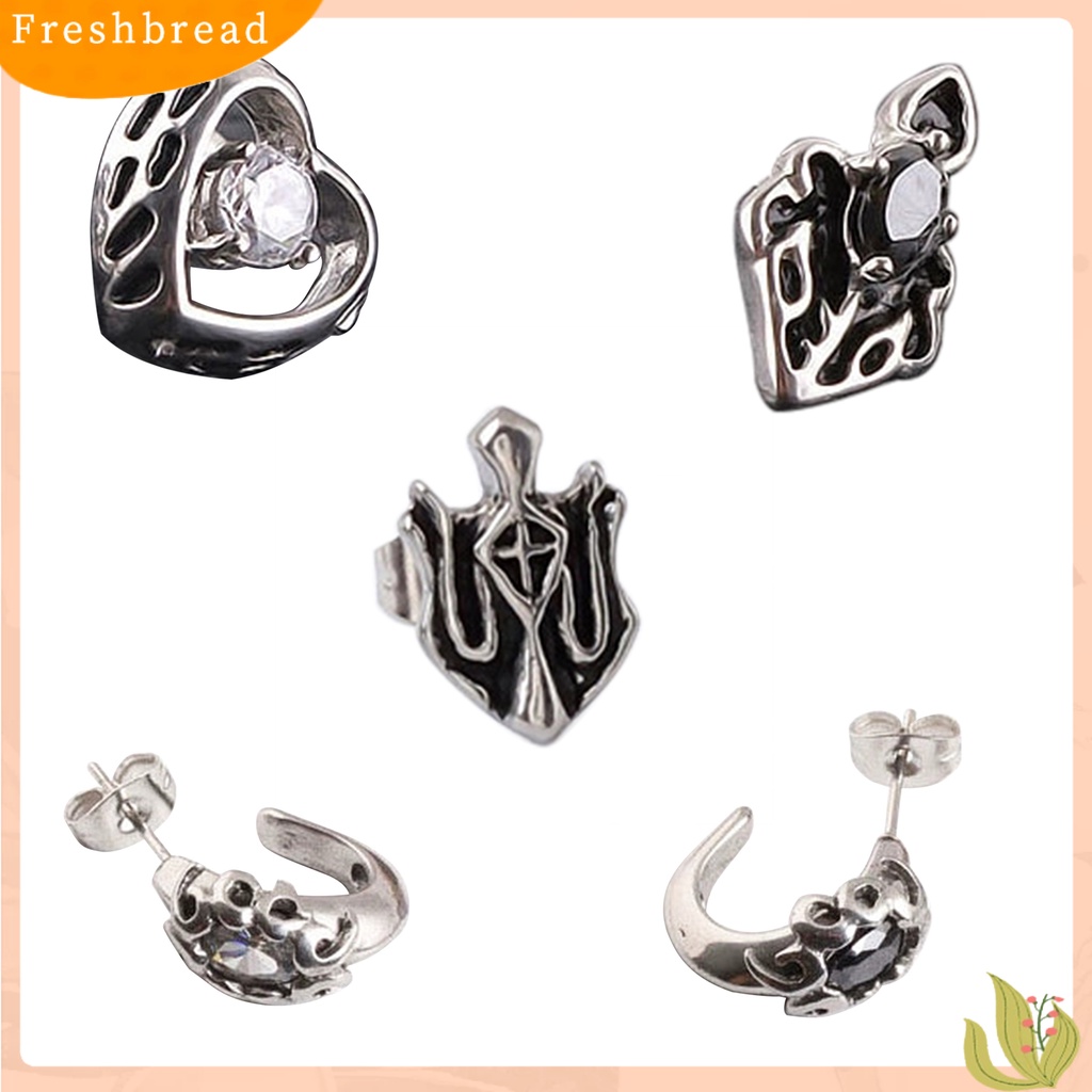 &lt; Freshbread &gt; 1Pc Bersinar Hias Berlian Imitasi Pria Anting Baja Titanium Perisai Bentuk Hip Hop Telinga Stud Perhiasan Aksesori