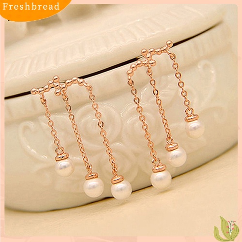 &lt; Freshbread &gt; Wanita Elegan Mutiara Imitasi Drop Menjuntai Rumbai Telinga Stud Anting Perhiasan Charms