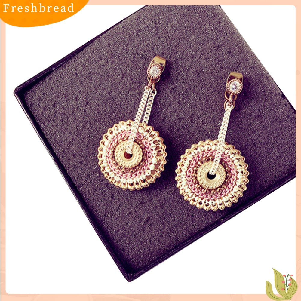 &lt; Freshbread &gt; Wanita Bohemian Bulat Buatan Tangan Liontin Drop Menjuntai Berlian Imitasi Eardrop Anting