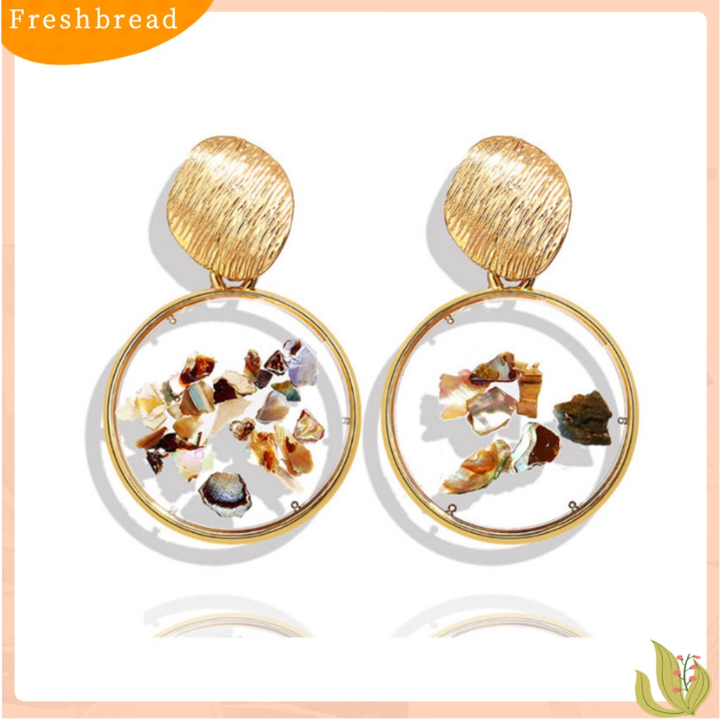 &lt; Freshbread &gt; 2Pcs Aksesoris Perhiasan Kerang Geometris Persegi Retro Alloy Anting Untuk Pesta