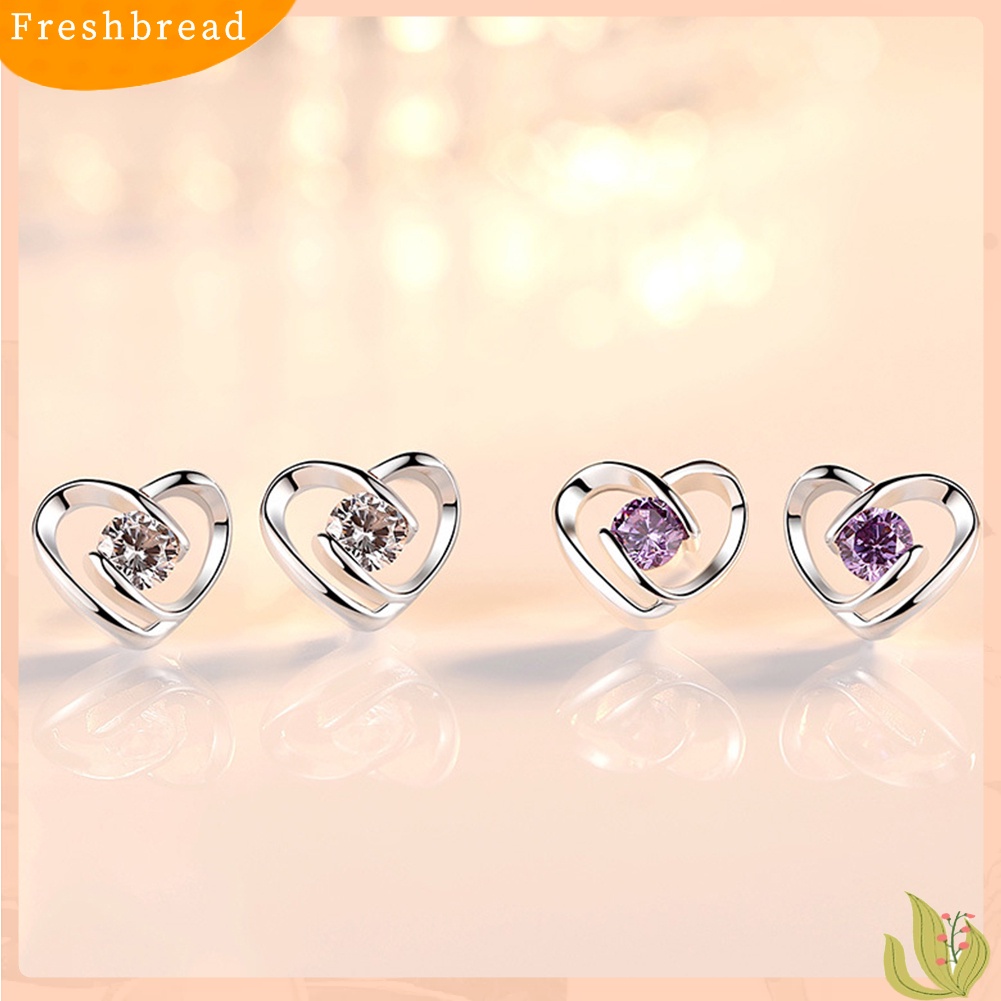 &lt; Freshbread &gt; Fashion Wanita Cubic Zirconia Hias Swirl Jantung Telinga Stud Anting Perhiasan Hadiah