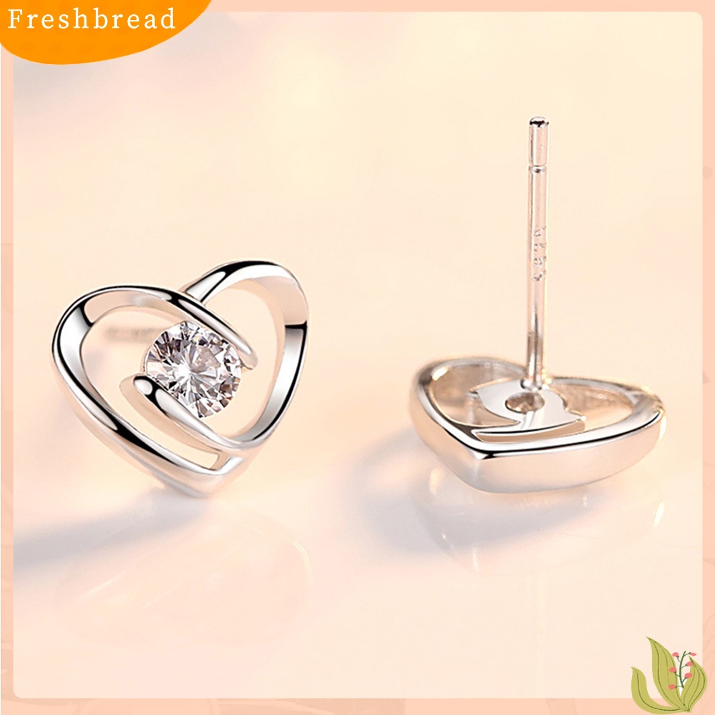 &lt; Freshbread &gt; Fashion Wanita Cubic Zirconia Hias Swirl Jantung Telinga Stud Anting Perhiasan Hadiah