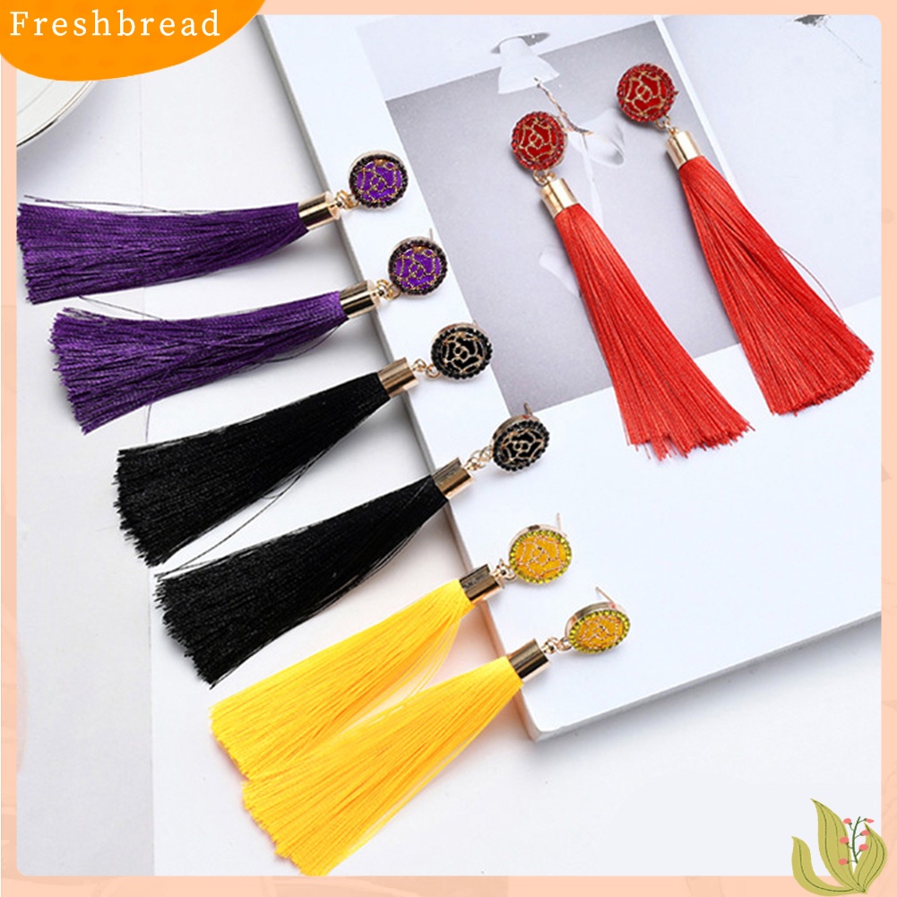 &lt; Freshbread &gt; Bohemian Etnik Bunga Panjang Rumbai Menjuntai Statement Earrings Wanita Perhiasan Hadiah