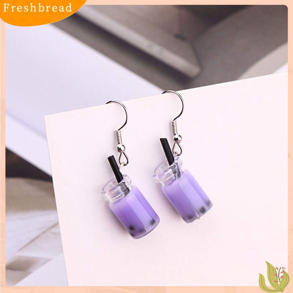 &lt; Freshbread &gt; 1pasang Anting Kait Lucu Imut Gaya Sederhana Hypoallergenic Hadiah Kaca Teh Susu Liontin Wanita Menjuntai Anting Perhiasan Fashion